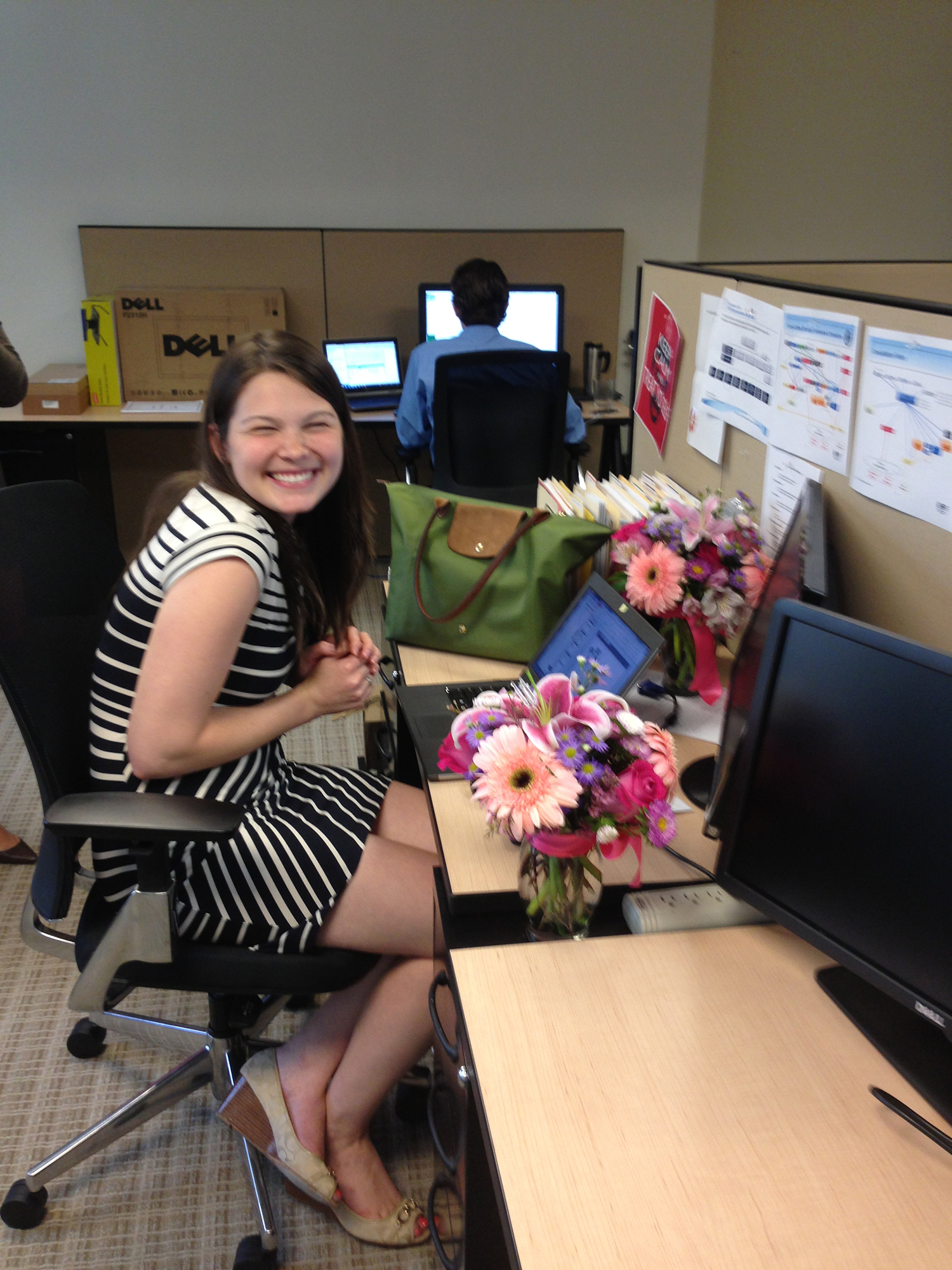 andrea-receives-flowers-at-work